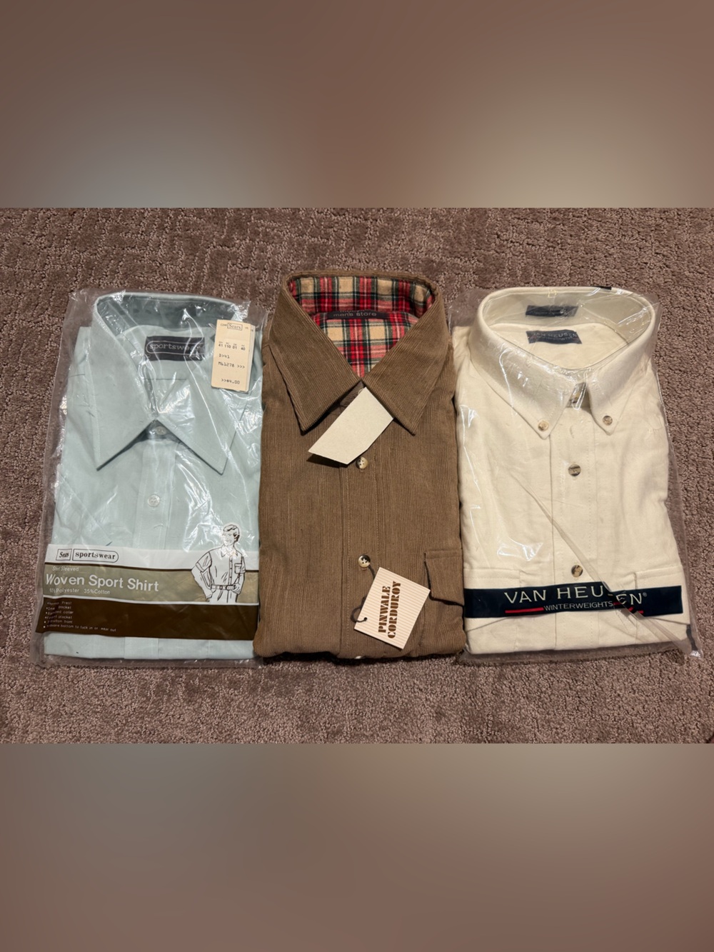 Vintage 1960s–1980s Men’s Dress Shirt Lot – 3 NOS Shirts – Sears ,  Macy’s, Van